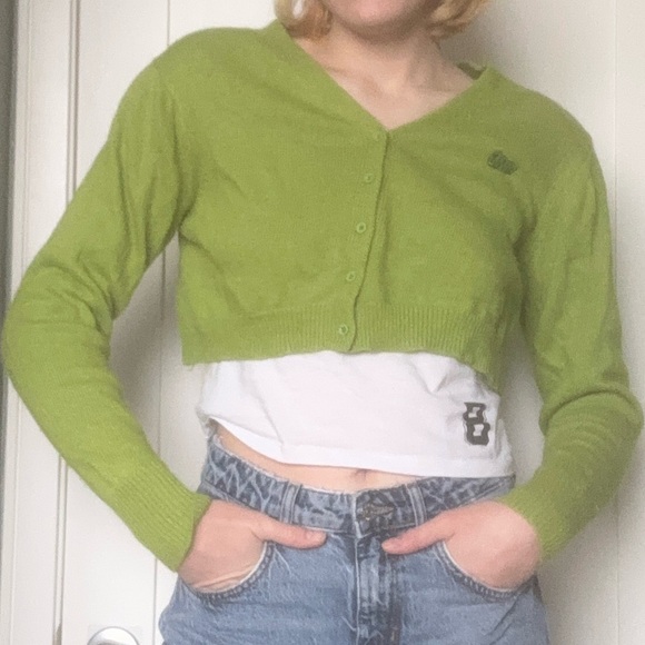 UNIF Sweaters - Unif Cropped V-Neck Green Cardigan Sweater